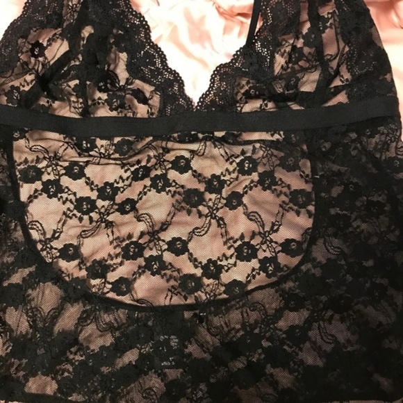 VS Black Plunge Neck Lace Teddy Slip Cross Back - Picture 3 of 6